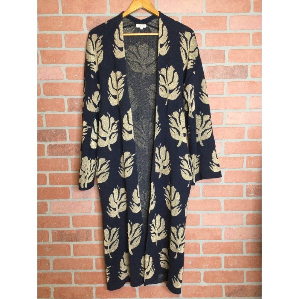 Demylee Remi Coat Womens Long Cardigan Sweater XS Gold Metallic Jacquard
